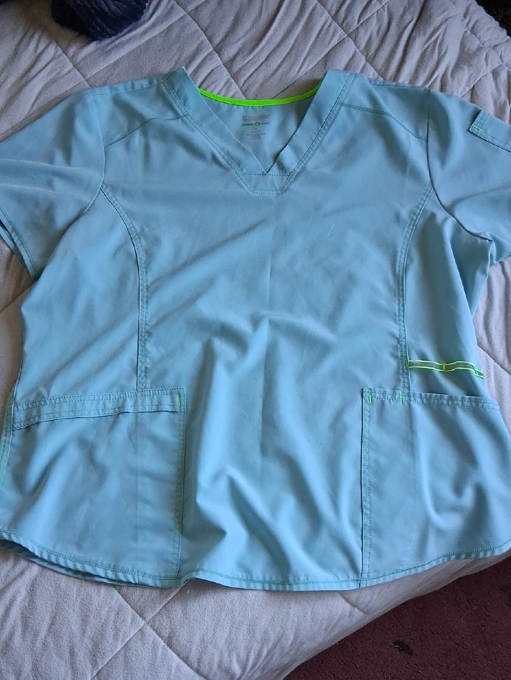 Scrubstar Light Blue Scrub Top with Neon Lime Trim